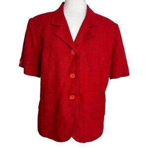 Vintage Bice Womens Size 12 Petite Red Short Sleeve Blazer Jacket Career Lined